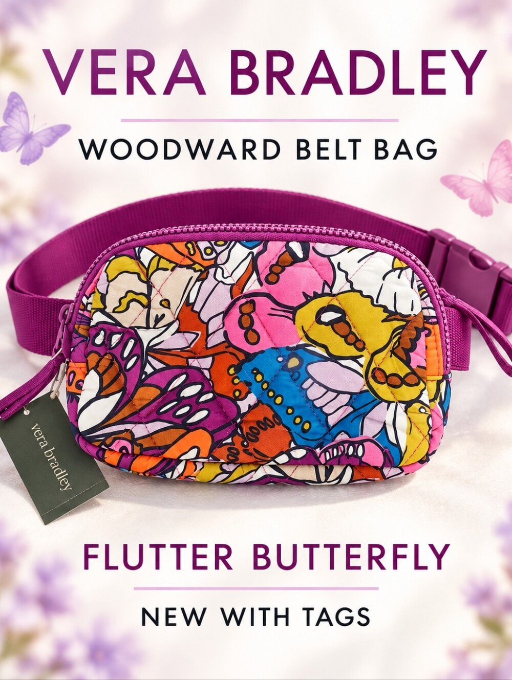 NWT Vera Bradley Woodward Belt Bag Flutter Butterfly Floral